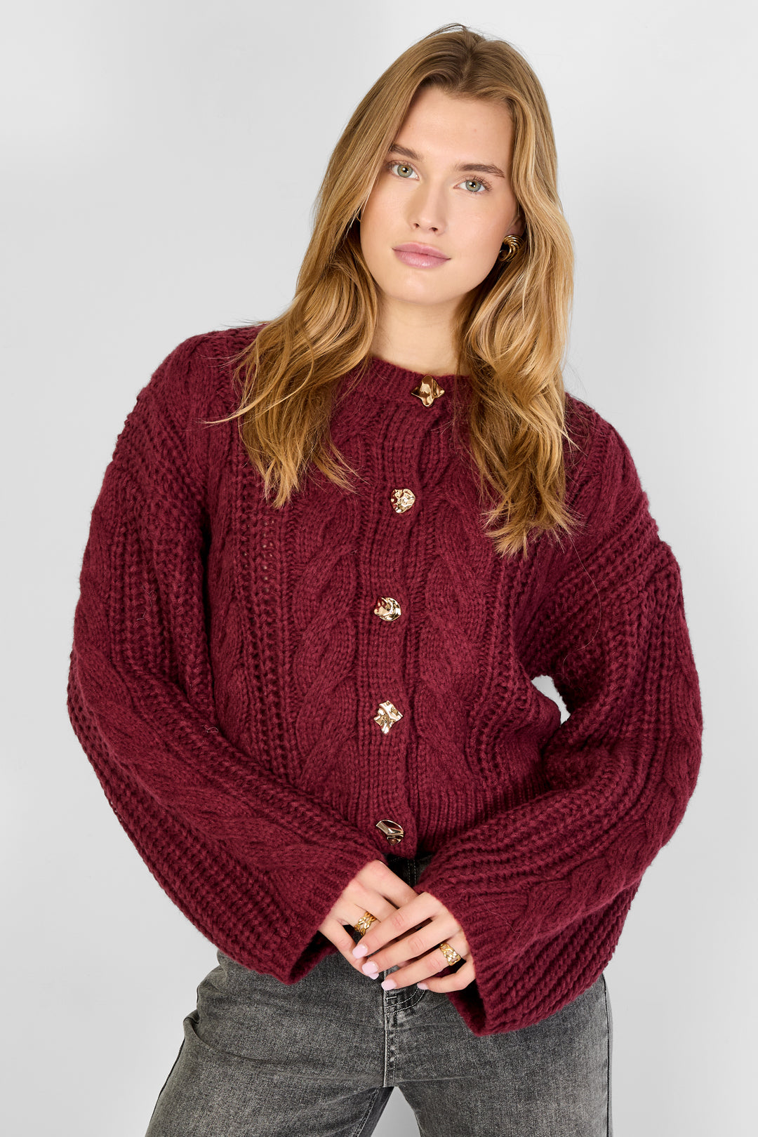 Gebreide Polyestervezel Vrouwen Cardigan Herfst/Winter Elegante Solide Kleur