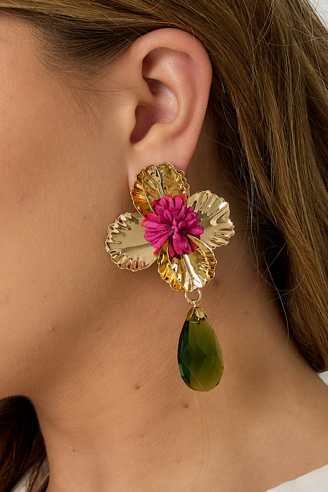 Oorbellen met ijzeren druppel, bloemen, vakantie, luxe serie, damessieraden