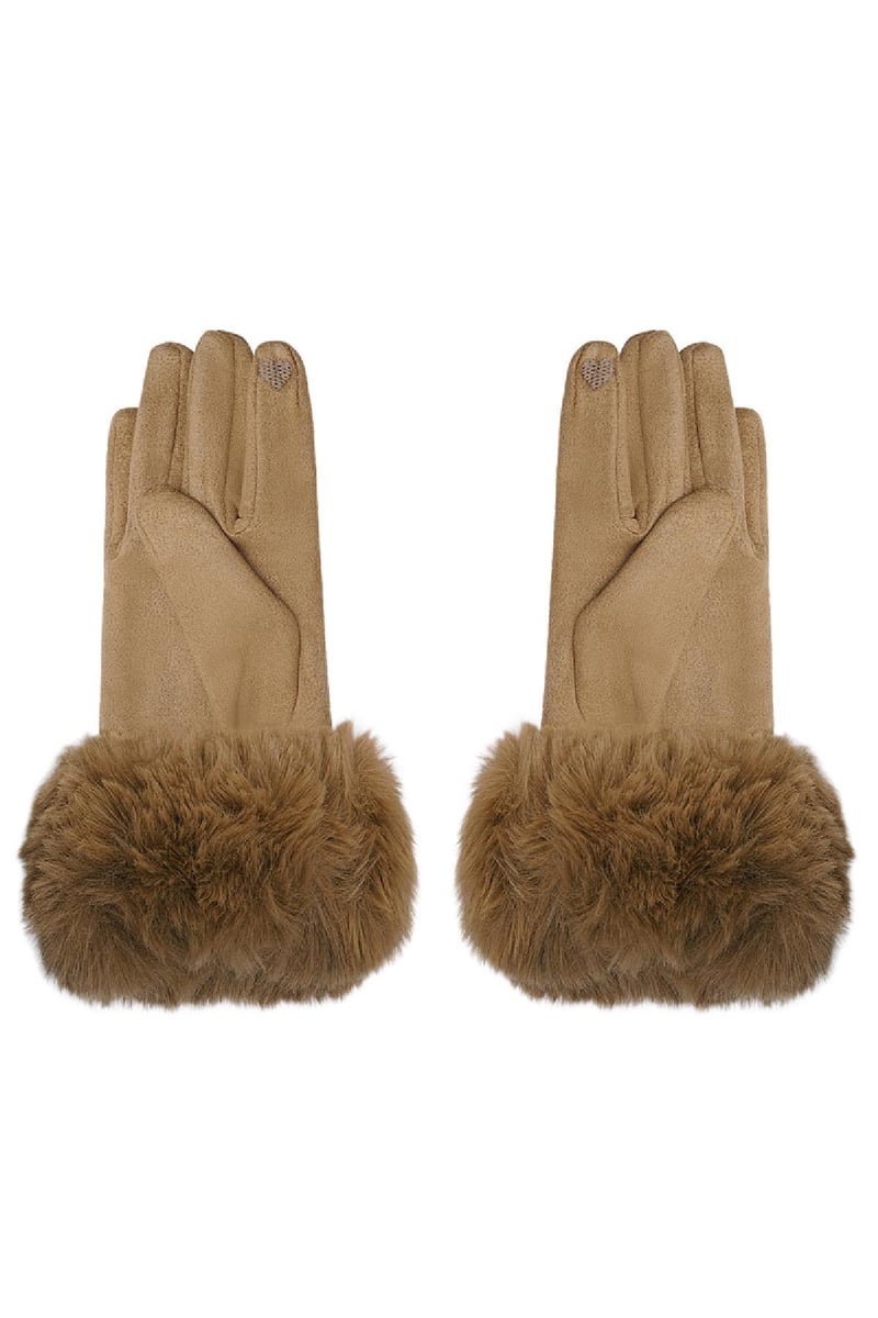 Handschoenen faux fur met suède look Camel Polyester One size