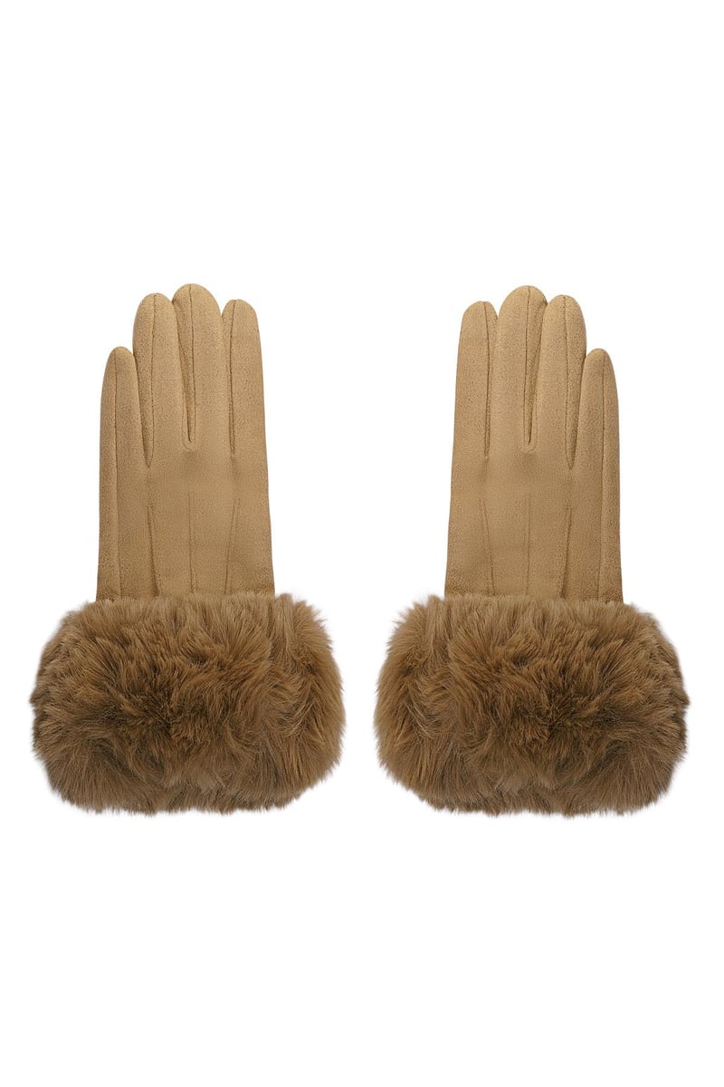 Handschoenen faux fur met suède look Camel Polyester One size