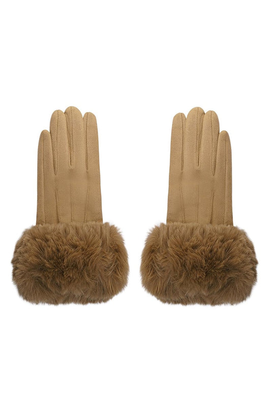 Handschoenen faux fur met suède look Camel Polyester One size