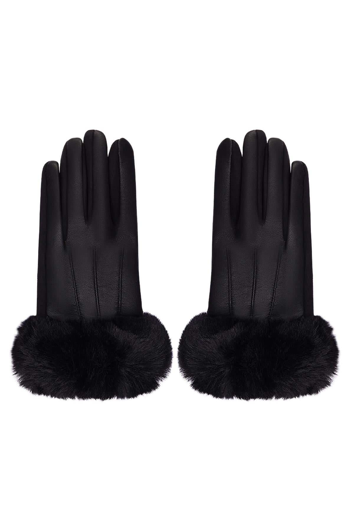 Handschoenen met faux fur en leren look Groen Polyester One size