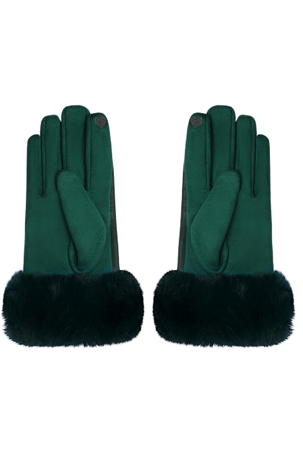 Handschoenen met faux fur en leren look Groen Polyester One size