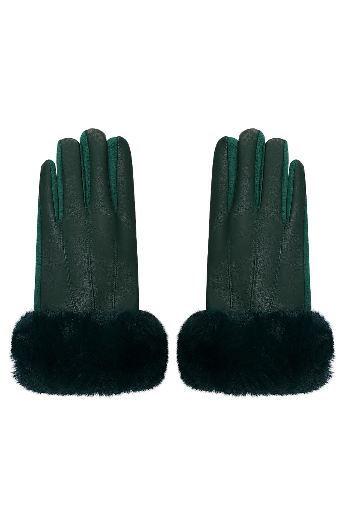Handschoenen met faux fur en leren look Groen Polyester One size