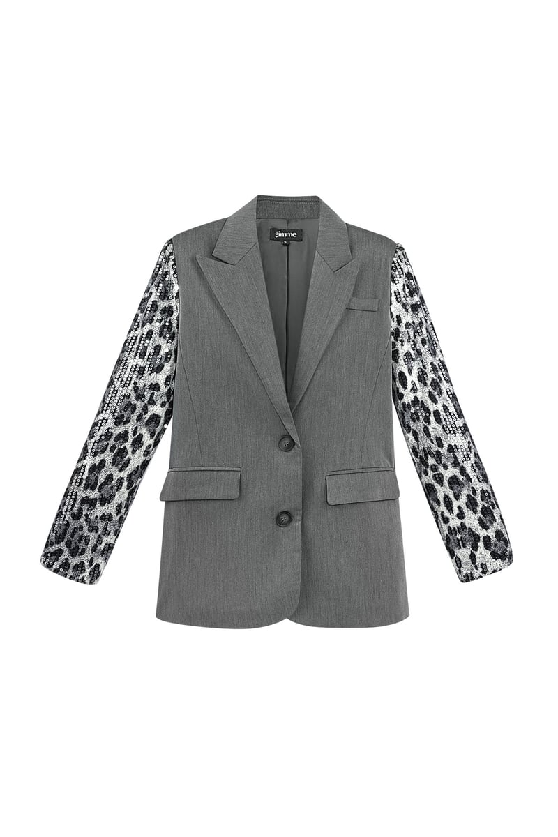 Blazer met panterprint glitter mouw