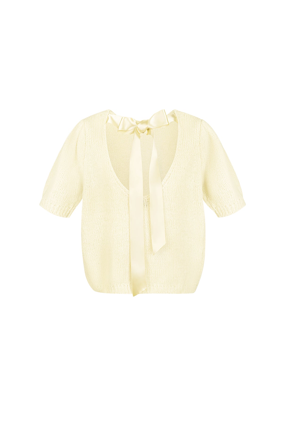 Nylon Vrouwen Korte Mouw Top Gebreid Achterknoop Ontwerp