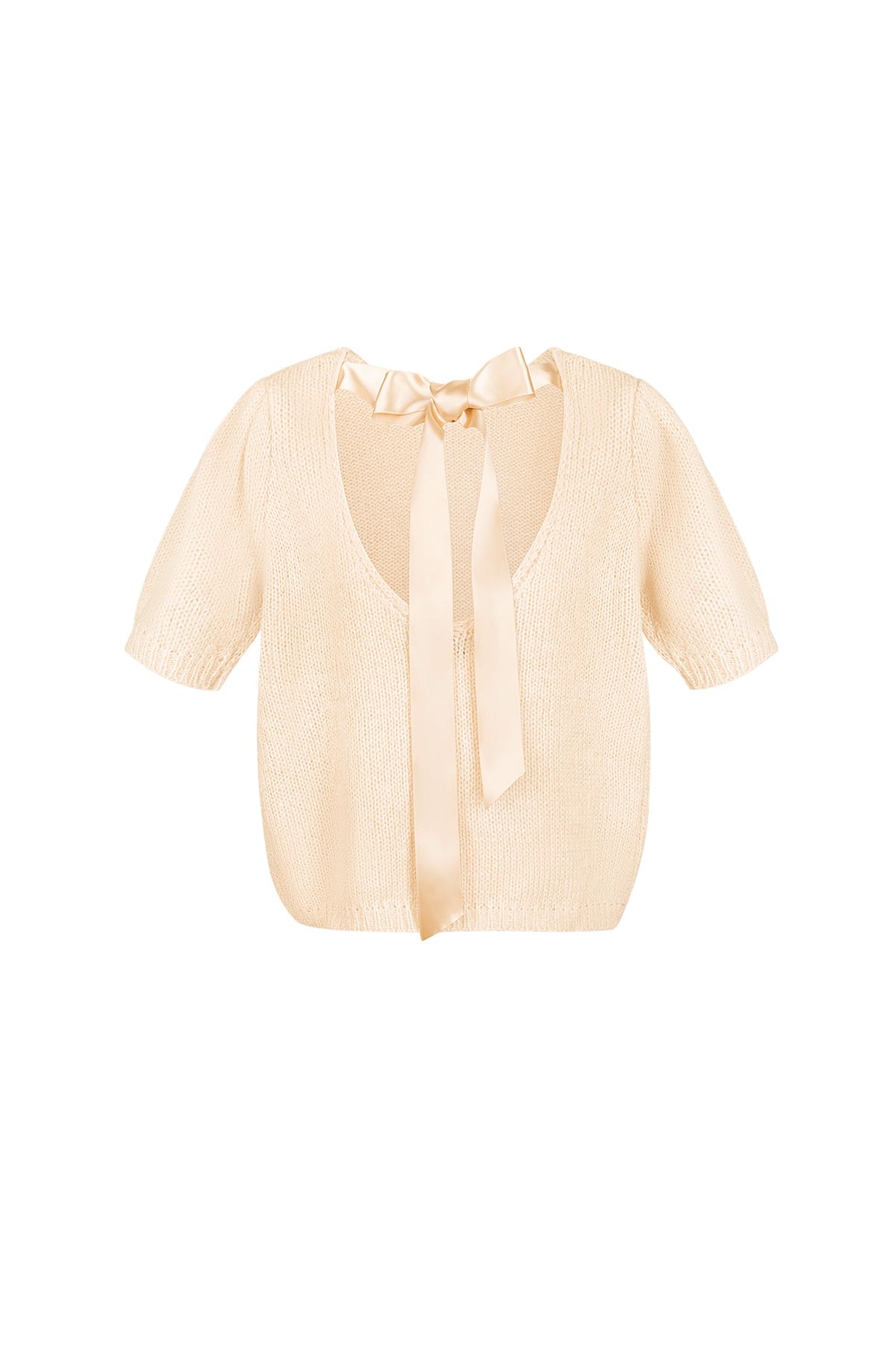 Nylon Vrouwen Korte Mouw Top Gebreid Achterknoop Ontwerp