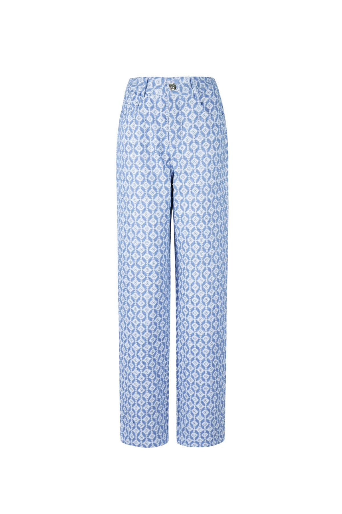 Cotton Woven Vrouwen Rechte Broek Geometrisch Patroon