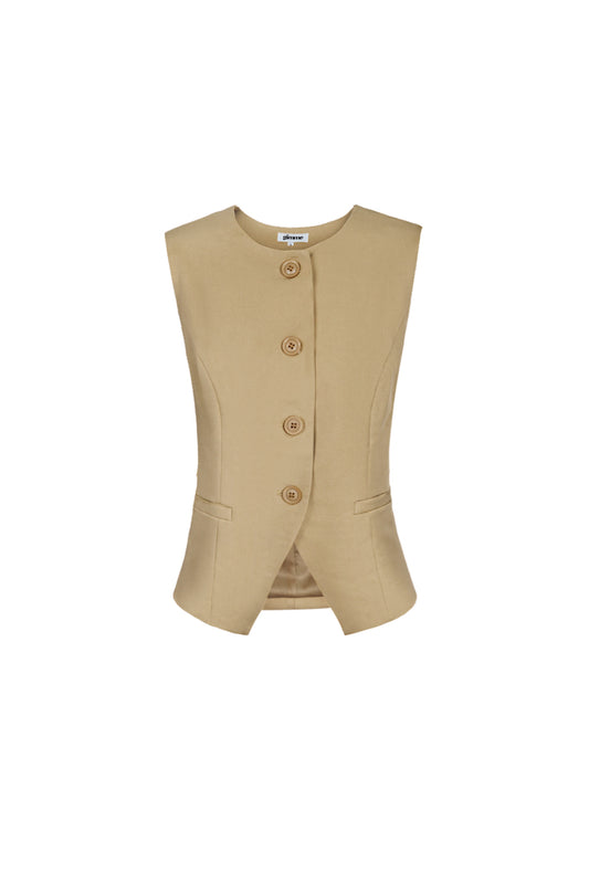 Polyester Vrouwen Mouwloze Top Gestructureerd Knopsluiting Ontwerp
