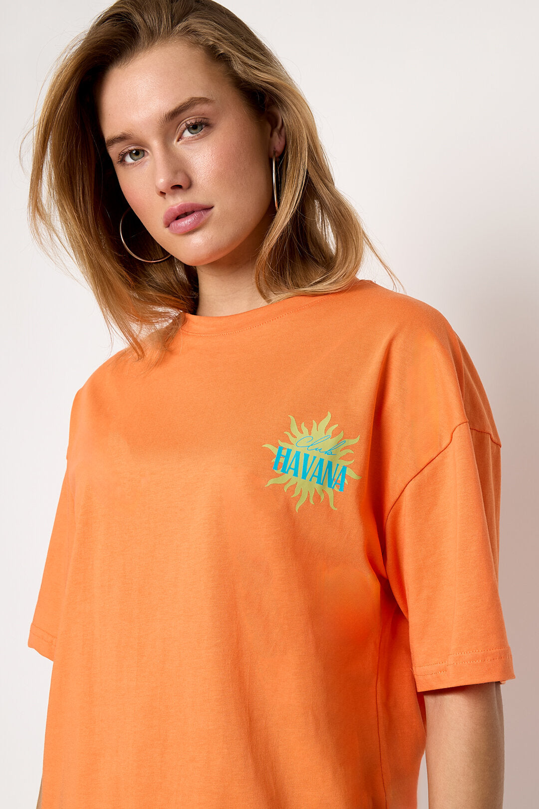 Havana T-Shirt | Katoen | Wit, Oranje & Roze | S t/m XL
