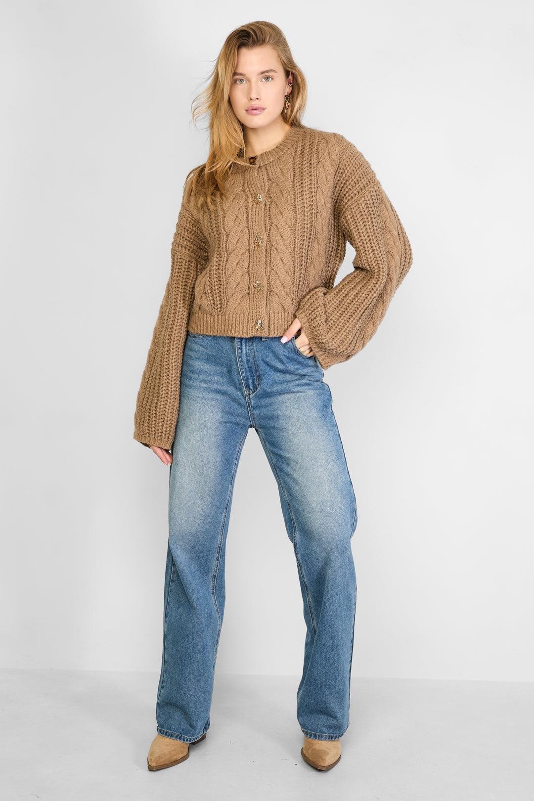 Gebreide Polyestervezel Vrouwen Cardigan Herfst/Winter Elegante Solide Kleur