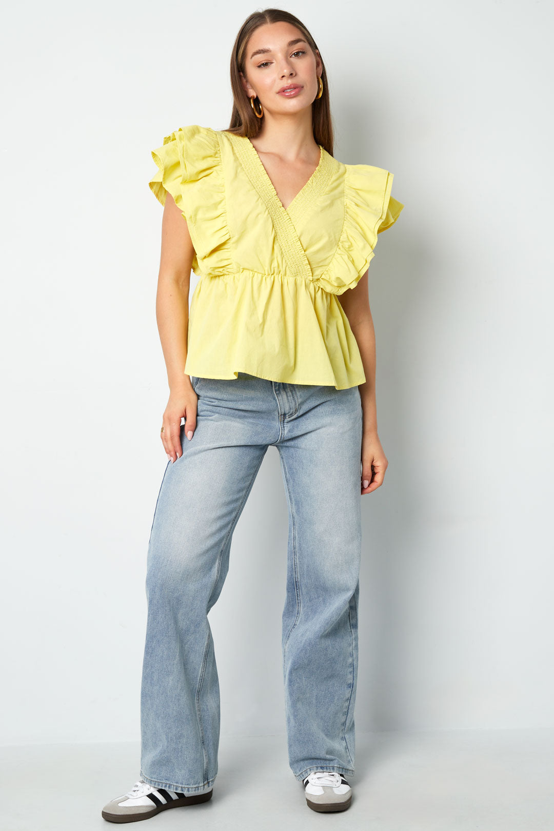 Geweven mouwloze top elegant ruches rand solide kleur lente/zomer
