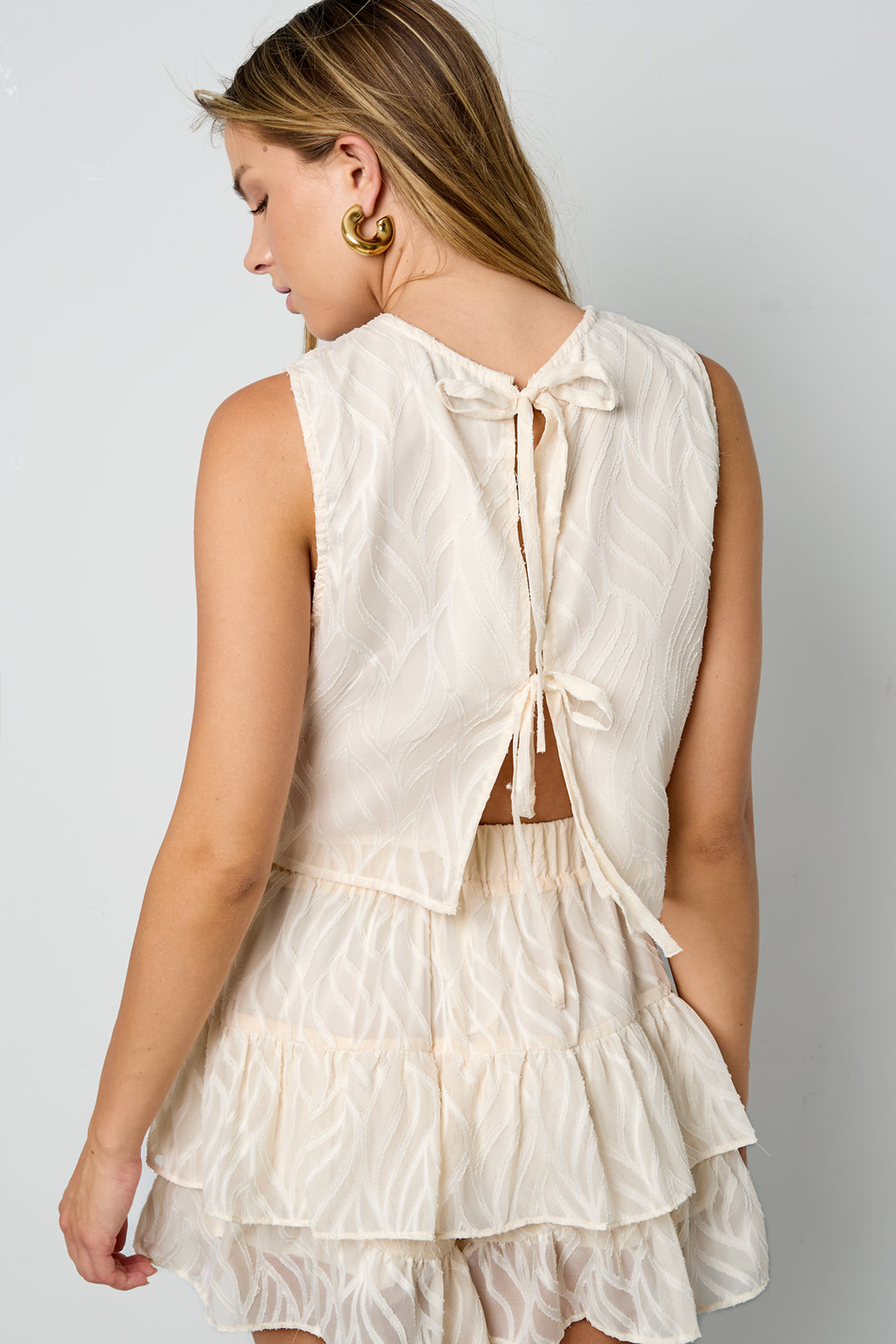 Geweven Polyestervezel Vrouwen Mouwloze Tops Elegante Botanische 2-delige Set