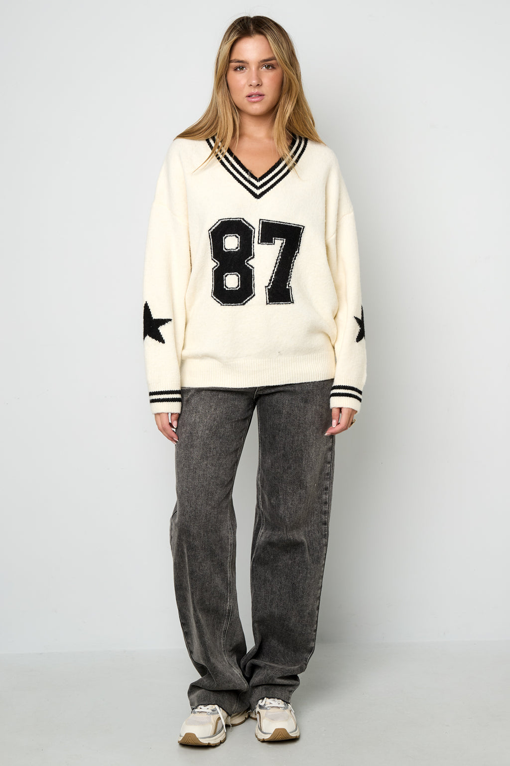 Gebreide Polyestervezel Vrouwen V-hals Trui Casual Kleurcontrast