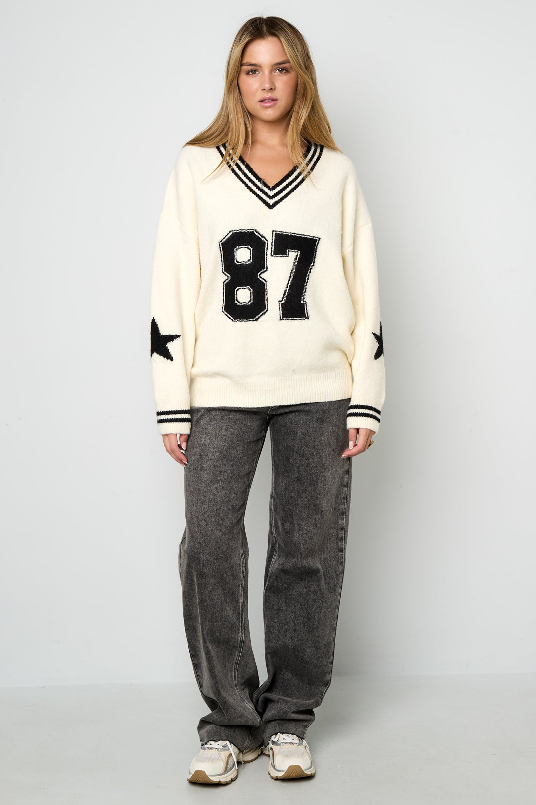 Gebreide Polyestervezel Vrouwen V-hals Trui Casual Kleurcontrast