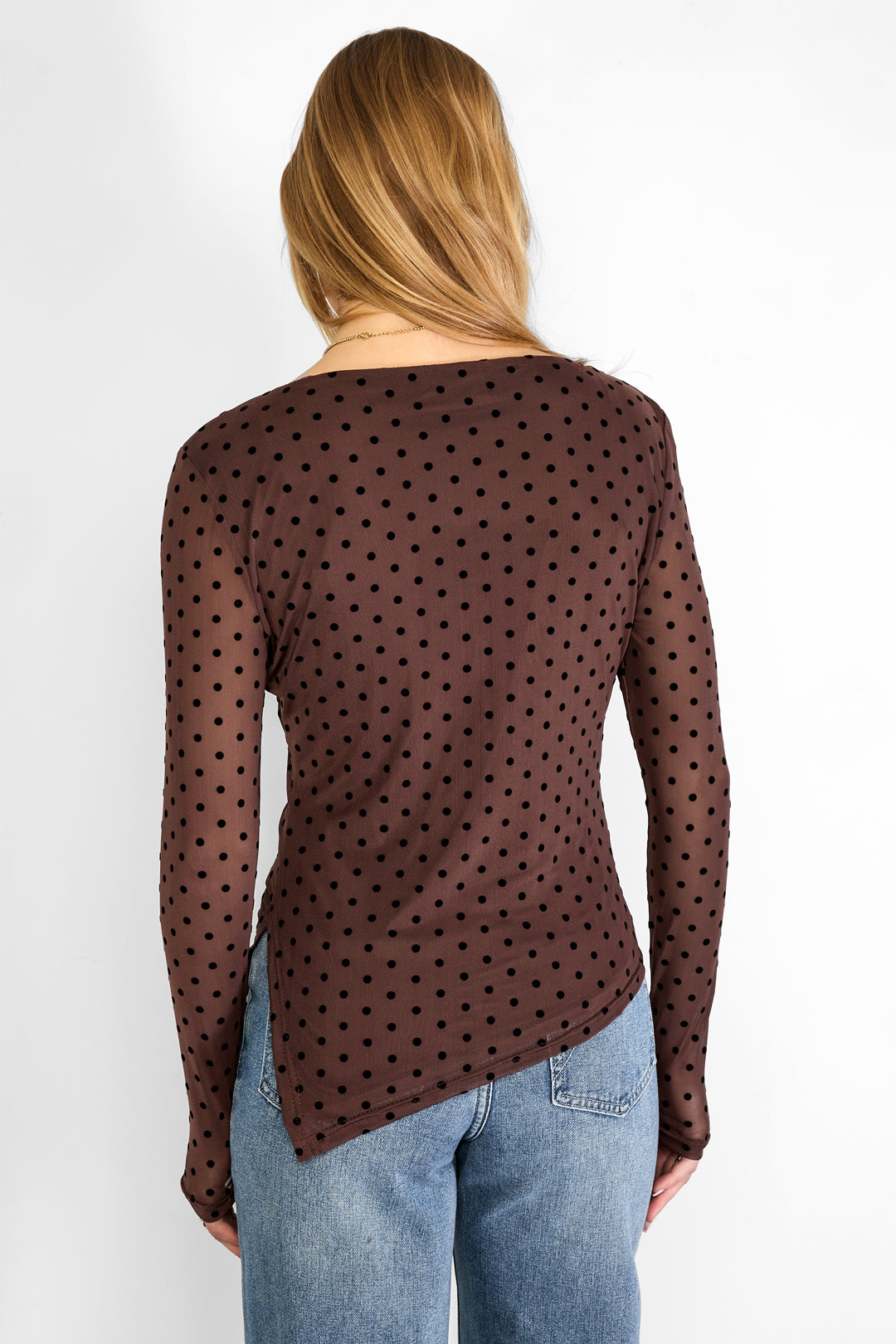 Woven Polyester Fiber Vrouwen Lange Mouwen Tops Elegant Polka Dots