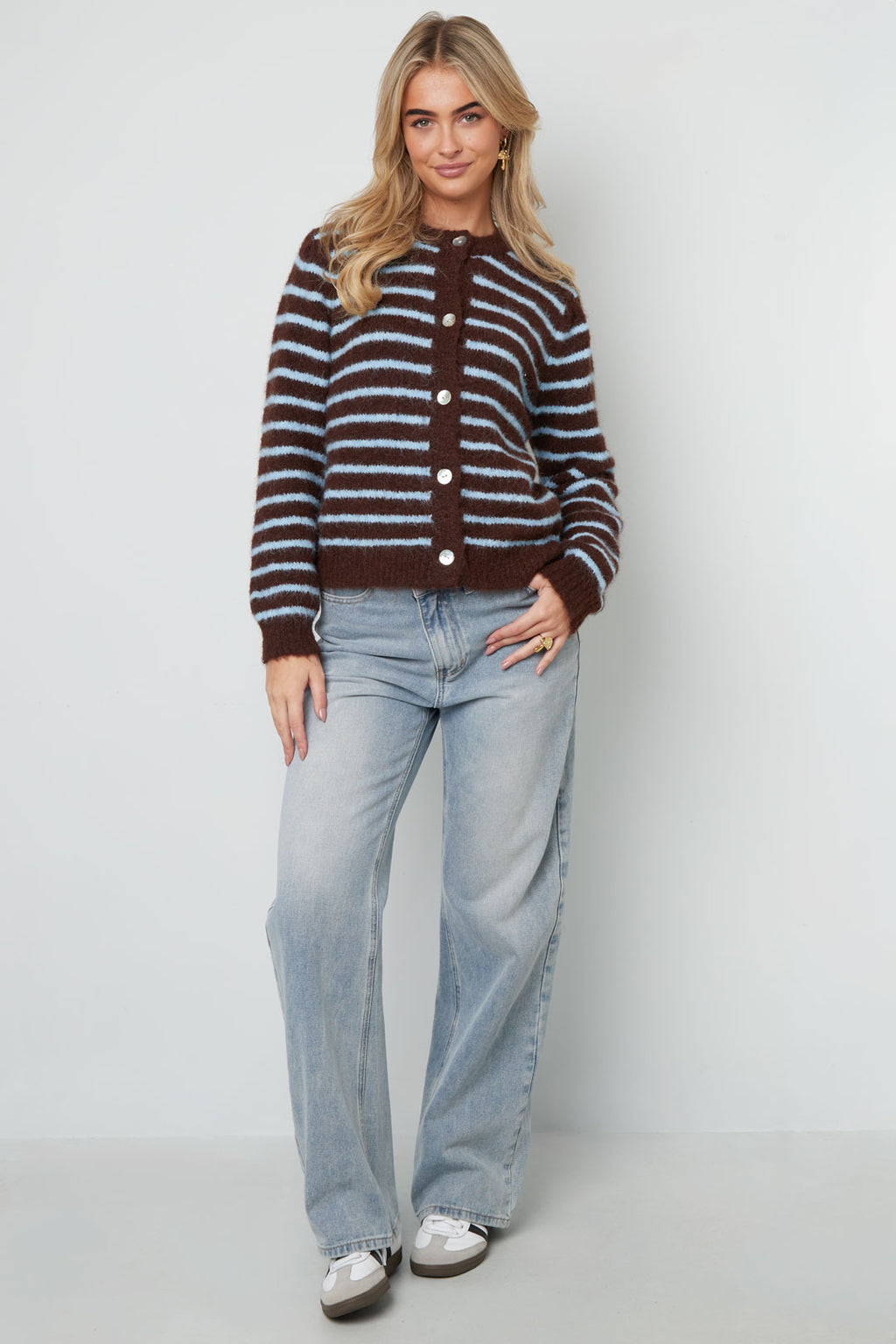 Striped Knitted Women's Cardigan with Wool | Loose Fit