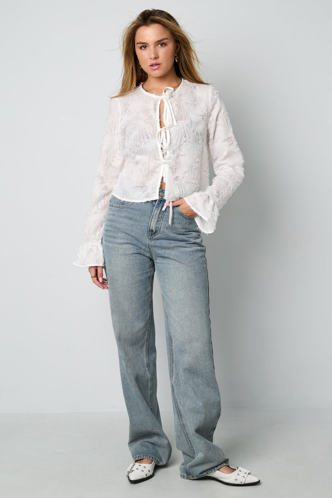 Geweven Polyestervezel Vrouwen Lange Mouwen Tops Elegant Solide Kleur Lente/Zomer