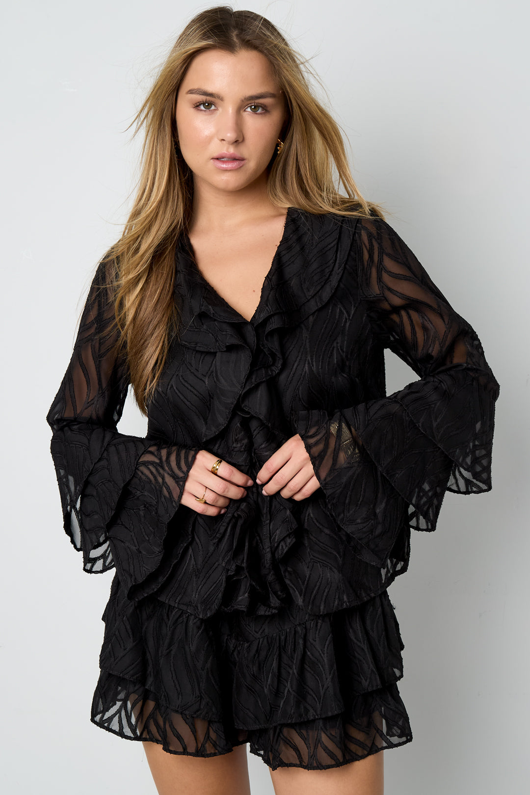 Geweven Polyestervezel Vrouwen Lange Mouwen Tops Elegant Botanisch