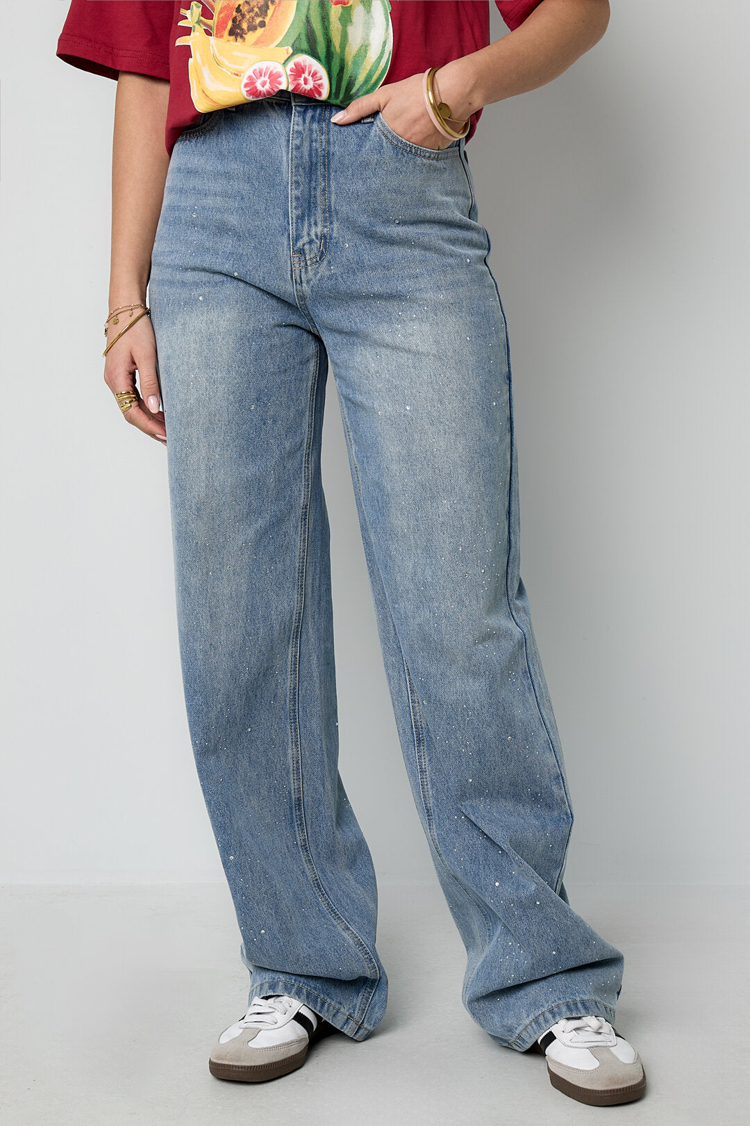 Gimme Off-White & Light Blue Straight Denim Pants