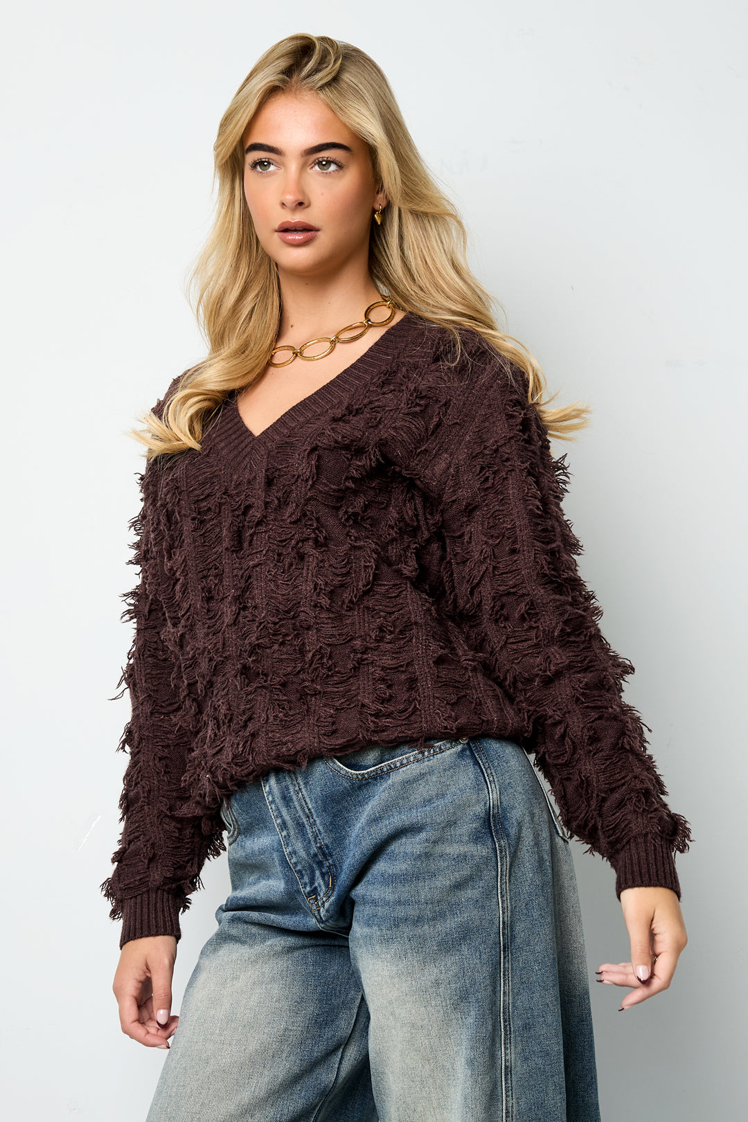 Gebreide Polyestervezel Vrouwen V-hals Trui Casual Effen Kleur