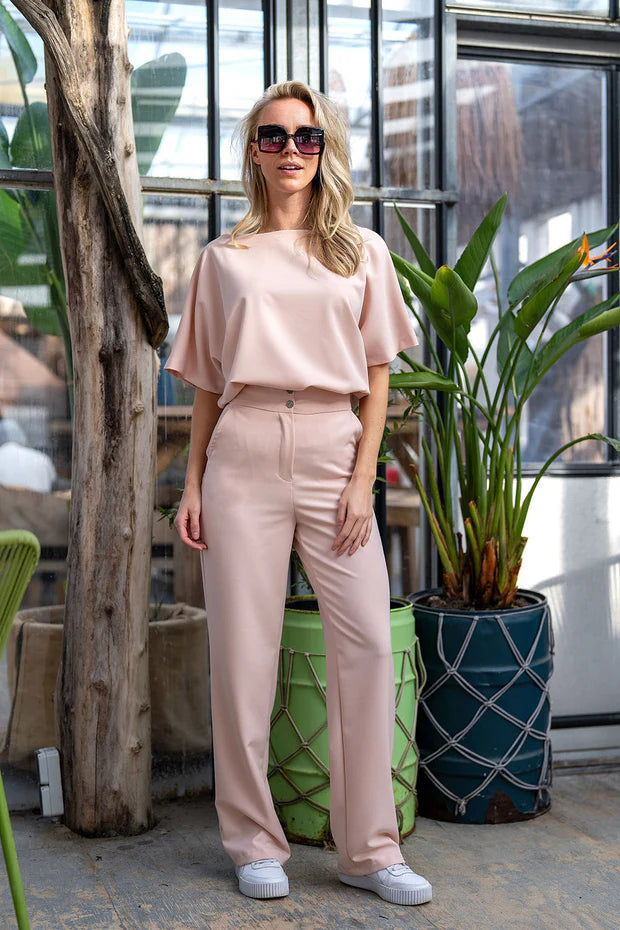 Gabardine Damenhose | Breiter Bund & Eingrifftaschen | Lachs | Größe 34-52