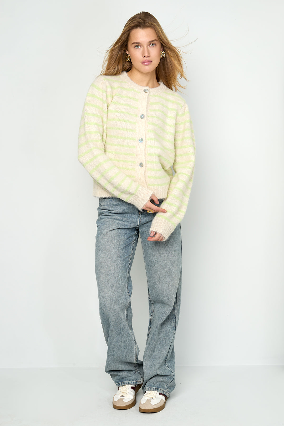 Striped Knitted Women's Cardigan with Wool | Loose Fit