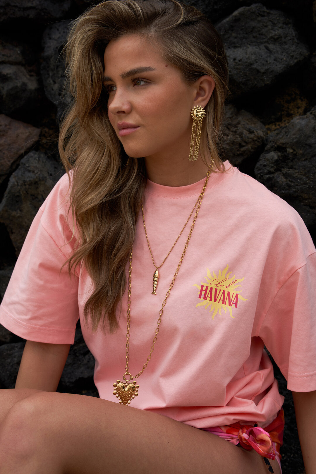Havana T-Shirt | Katoen | Wit, Oranje & Roze | S t/m XL
