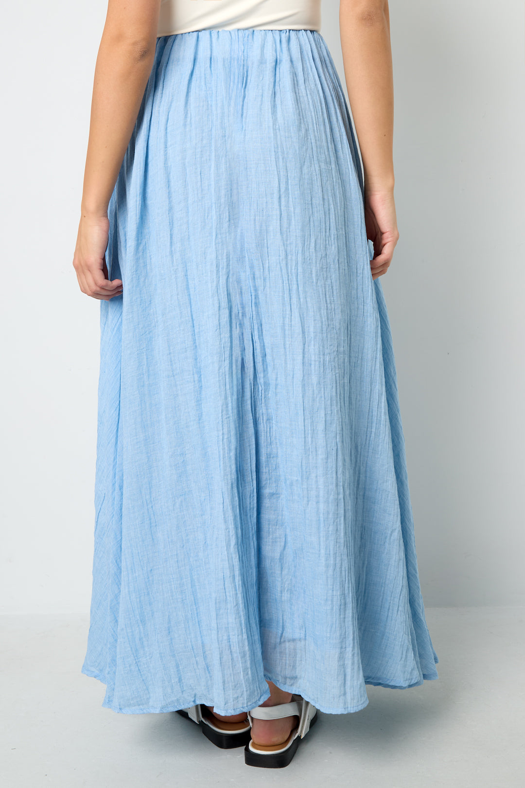Geweven Polyestervezel Vrouwen Maxi Rok Casual Solide Kleur