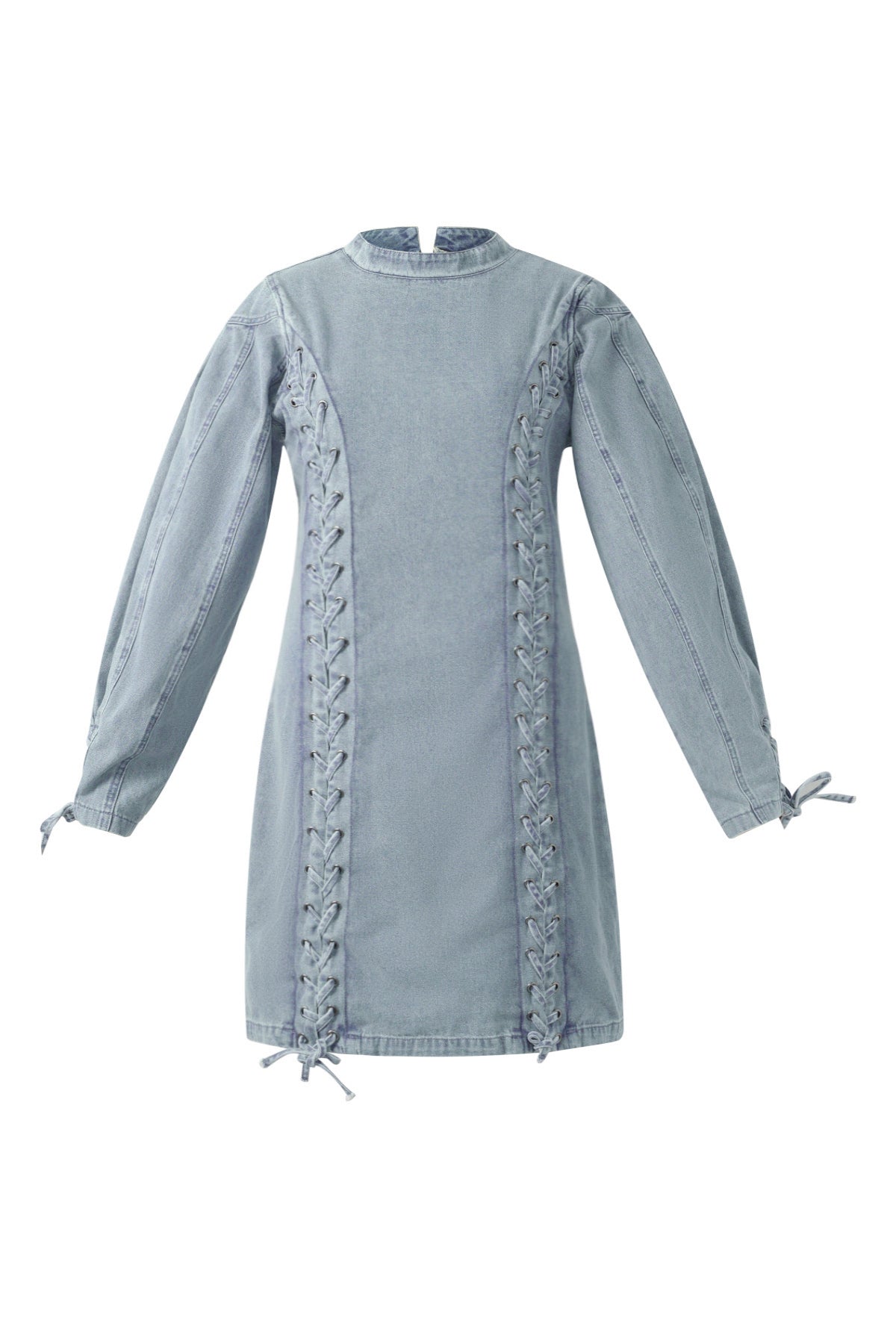 chinese dress ladies Charcoal Washed Denim Lace Up Bodice Mini Dress main image 0