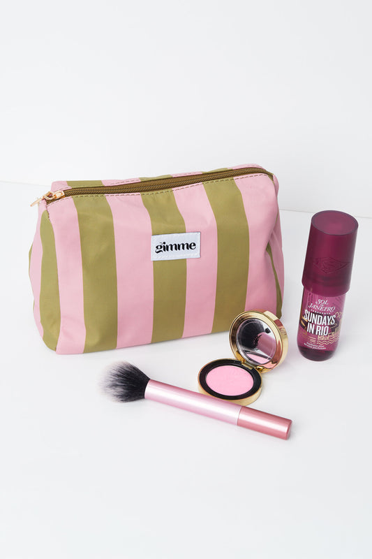 Chic Pink Stripe Makeup Bag for Everyday Glam