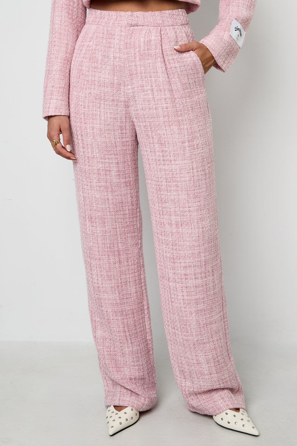 Geweven Polyestervezel Vrouwen Rechte Broeken Elegante Ruitjes Herfst/Winter