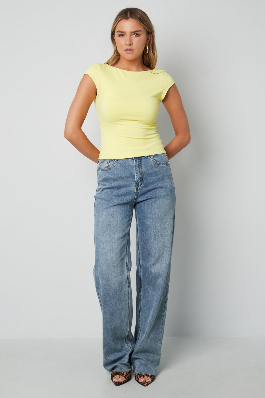 Nylon Gebreide Vrouwen T-shirt Basis Effen Kleur Lente/Zomer