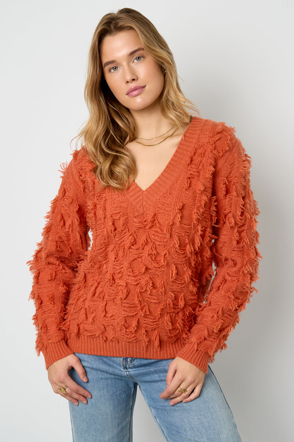 Gebreide Polyestervezel Vrouwen V-hals Trui Casual Effen Kleur