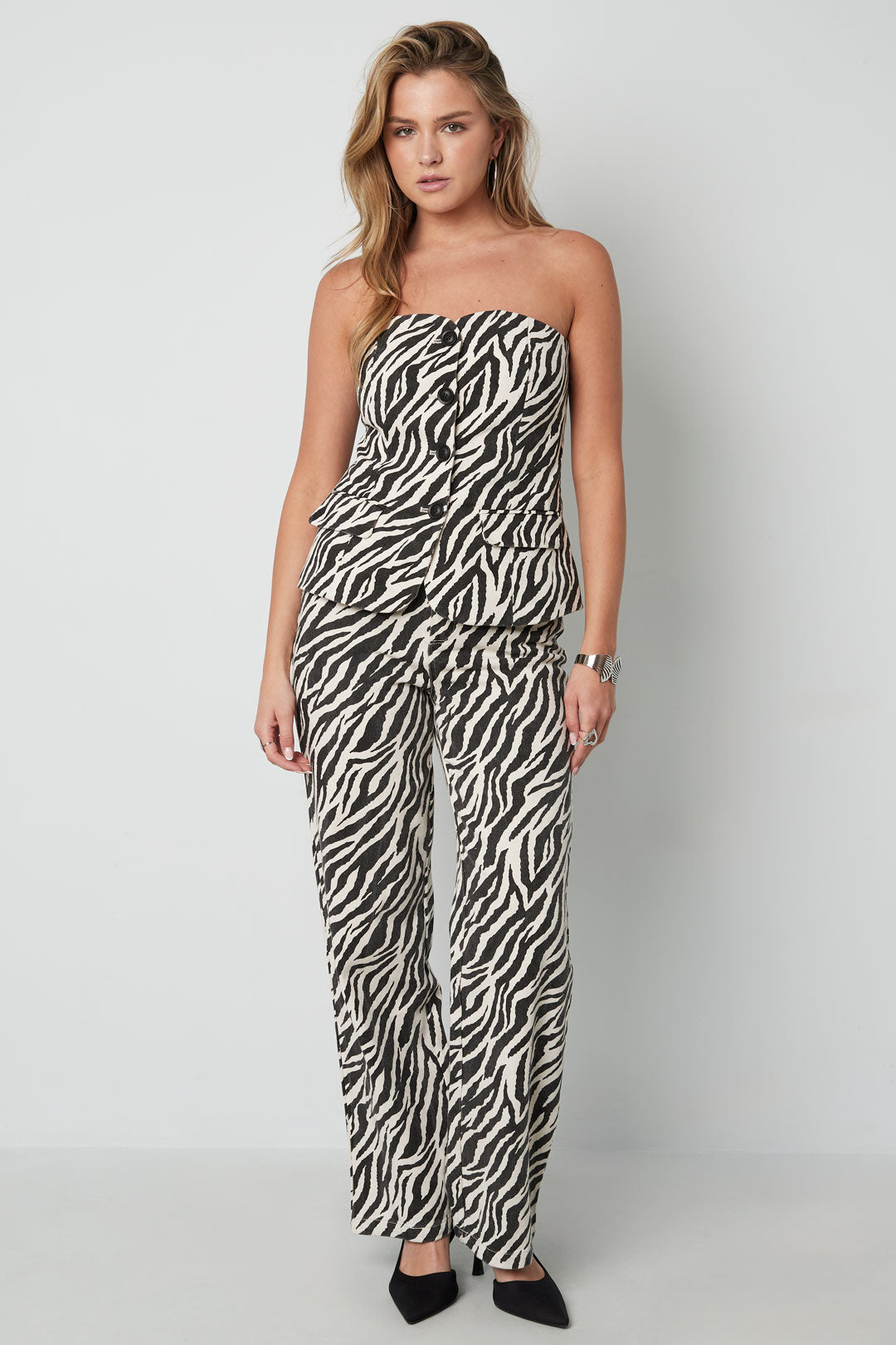 Katoen Vrouwen Mouwloze Top Zebra Print Knopvoorkant