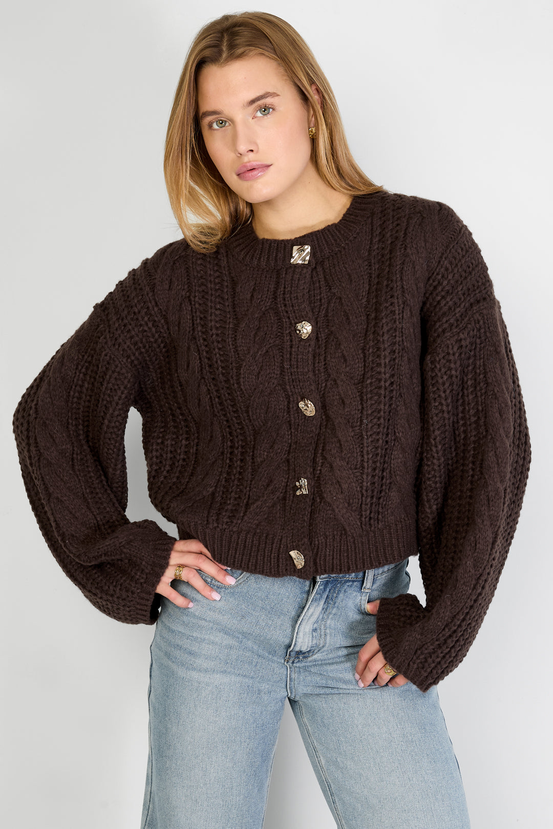 Gebreide Polyestervezel Vrouwen Cardigan Herfst/Winter Elegante Solide Kleur