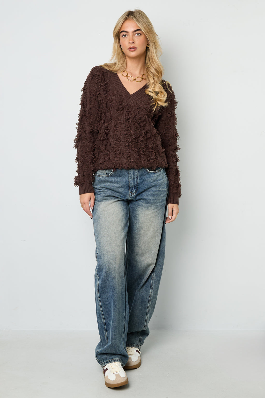 Gebreide Polyestervezel Vrouwen V-hals Trui Casual Effen Kleur
