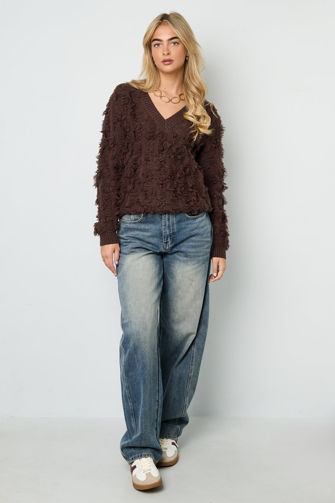 Gebreide Polyestervezel Vrouwen V-hals Trui Casual Effen Kleur