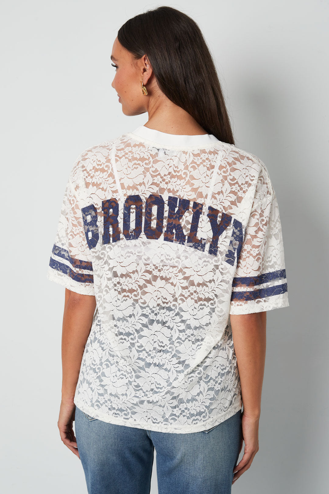 V-hals kant Amerikaans T-shirt