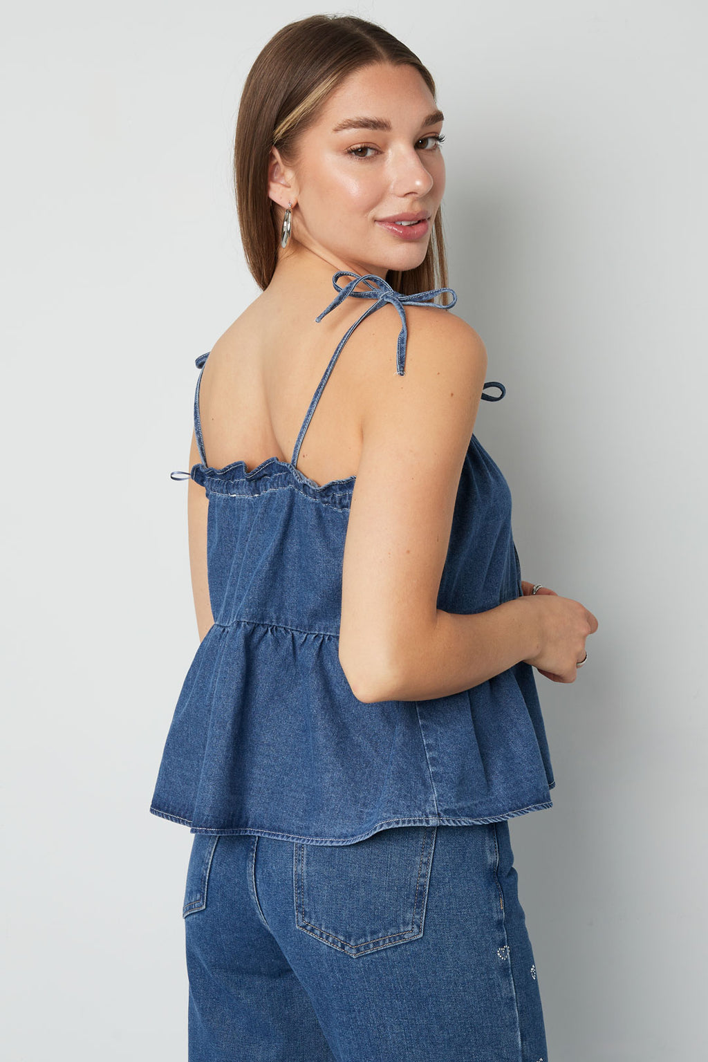 Geweven Denim Vrouwen Casual Top Lente/Zomer Eenvoudige Kleur