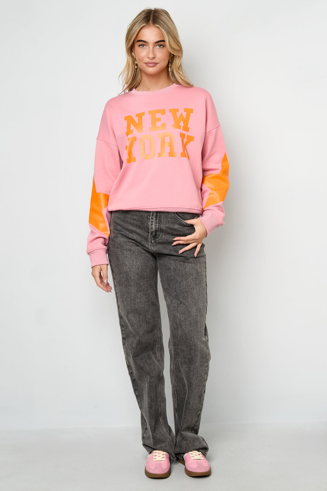 Gebreide Katoen Vrouwen Lange Mouw Top Casual Letters