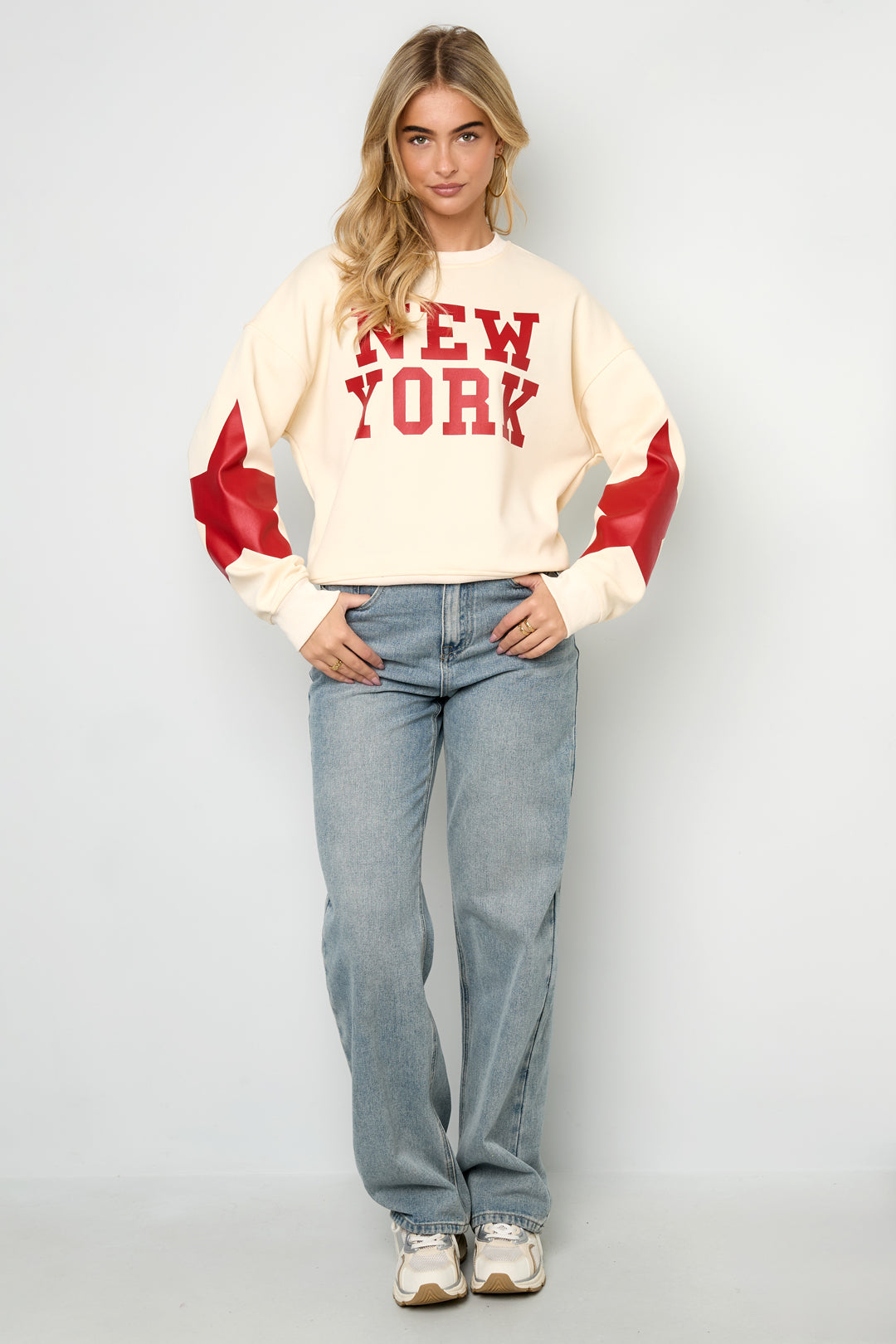 Gebreide Katoen Vrouwen Lange Mouw Top Casual Letters