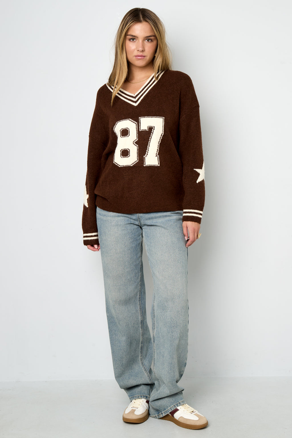 Gebreide Polyestervezel Vrouwen V-hals Trui Casual Kleurcontrast