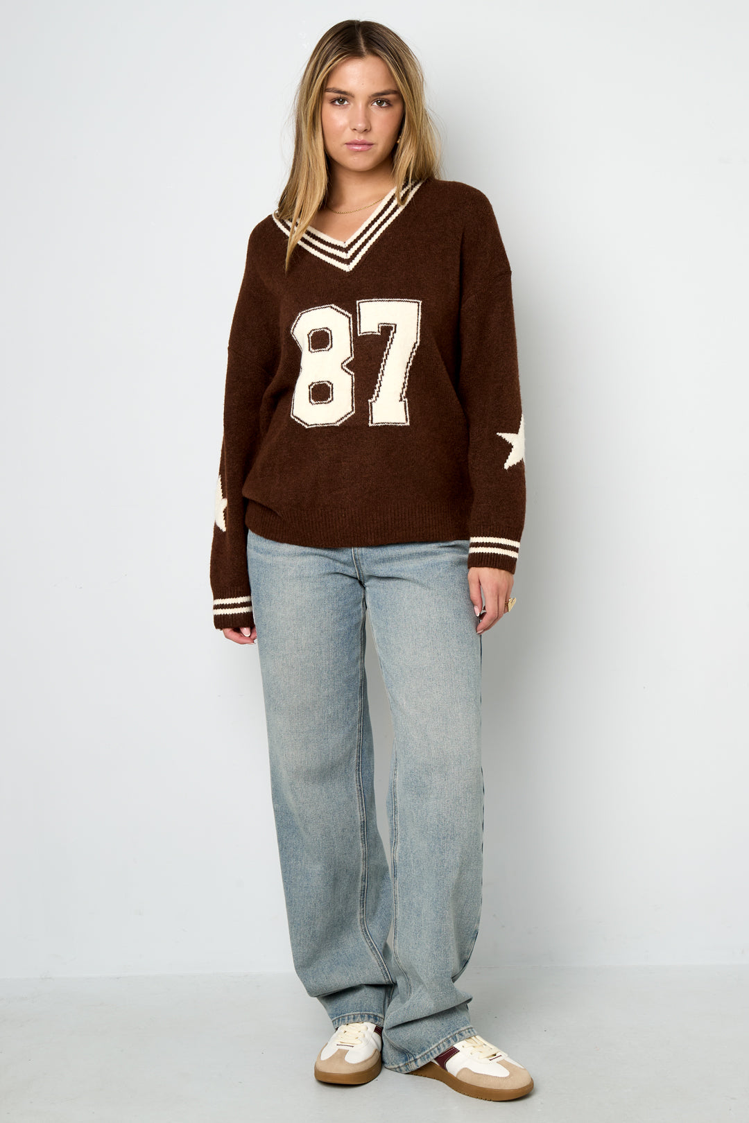 Gebreide Polyestervezel Vrouwen V-hals Trui Casual Kleurcontrast