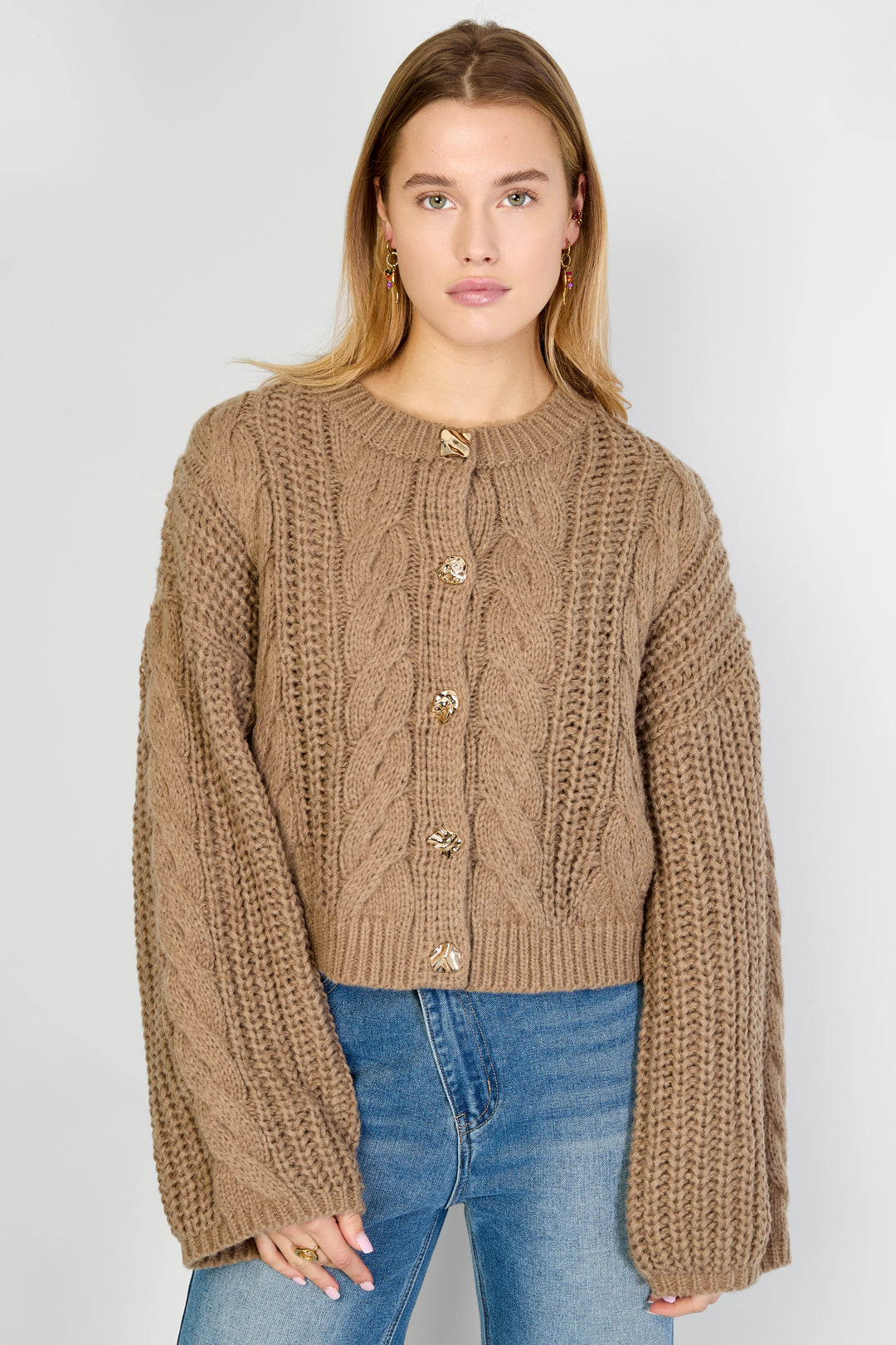Gebreide Polyestervezel Vrouwen Cardigan Herfst/Winter Elegante Solide Kleur