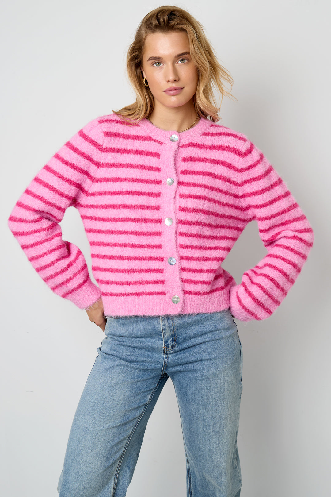 Striped Knitted Women's Cardigan with Wool | Loose Fit