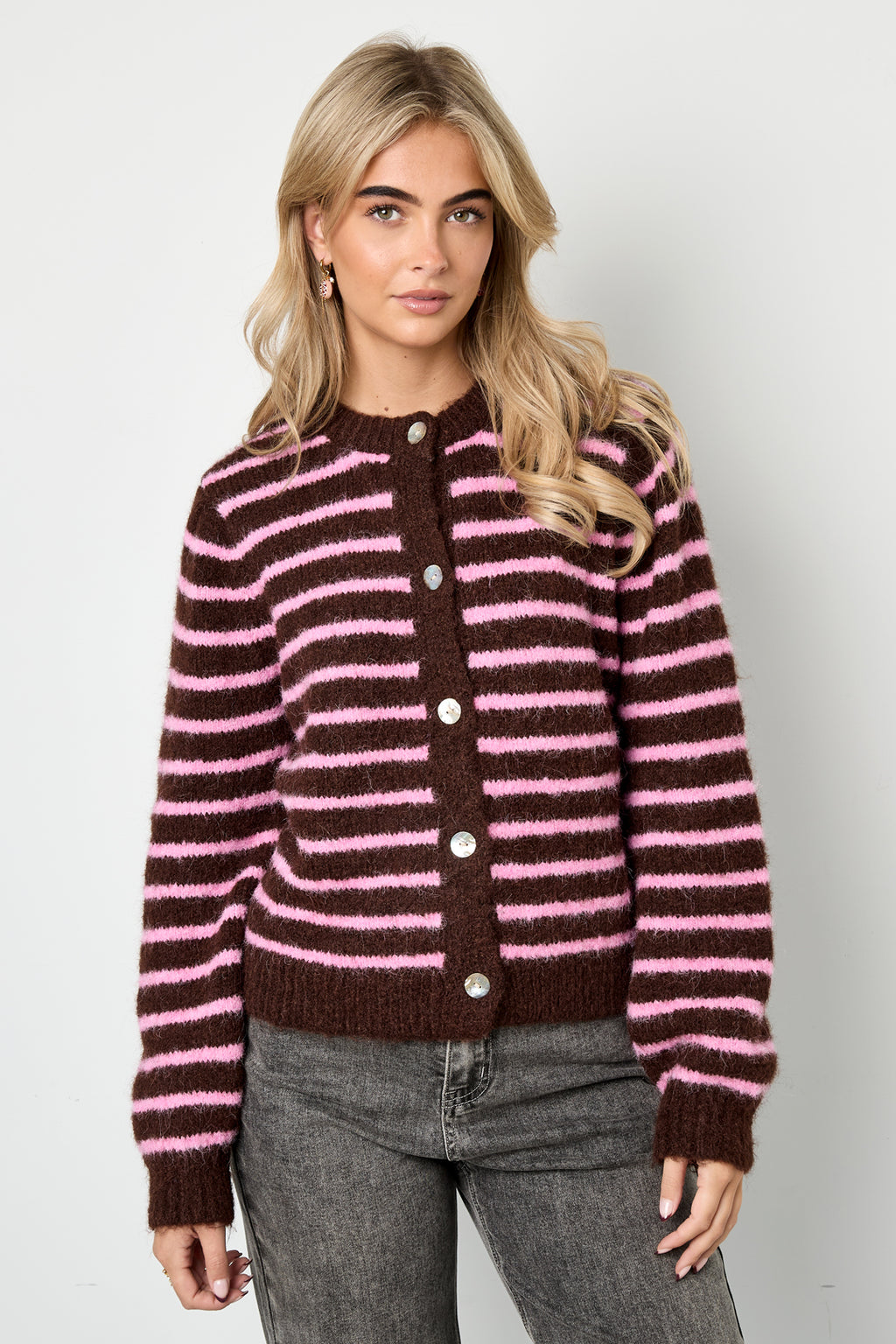 Striped Knitted Women's Cardigan with Wool | Loose Fit