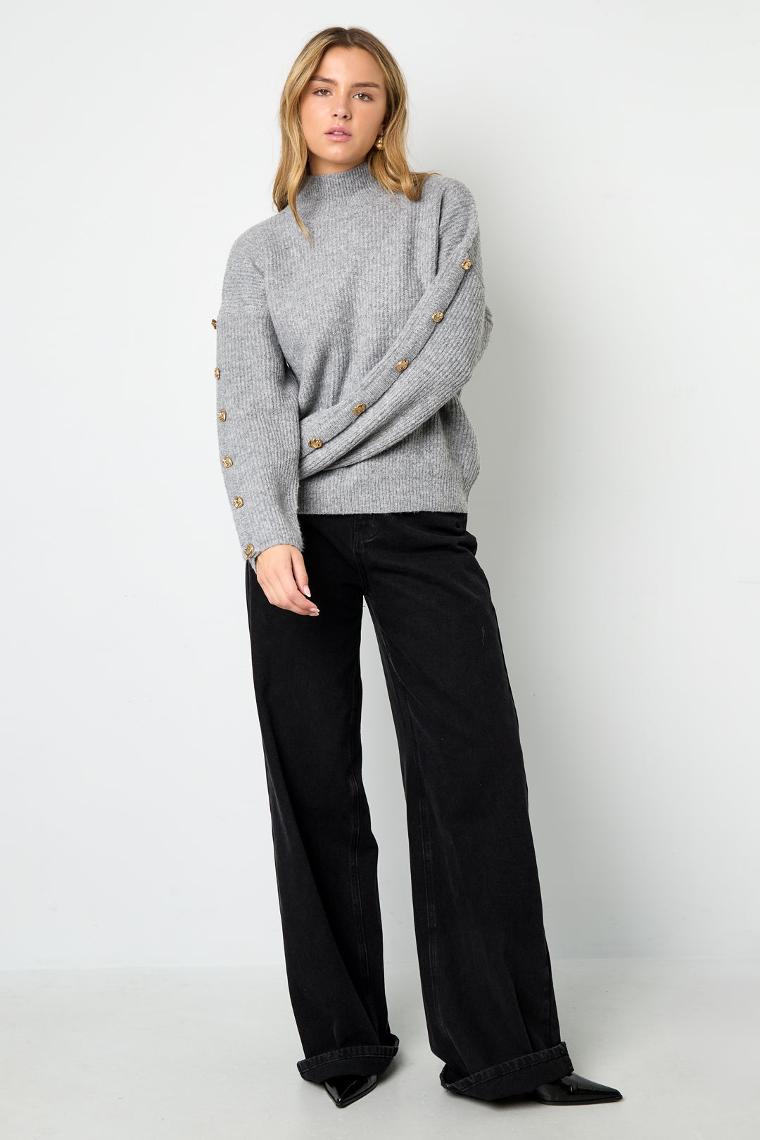 Gebreide Polyestervezel Vrouwen Trui Met Schildkraag Casual Effen Kleur