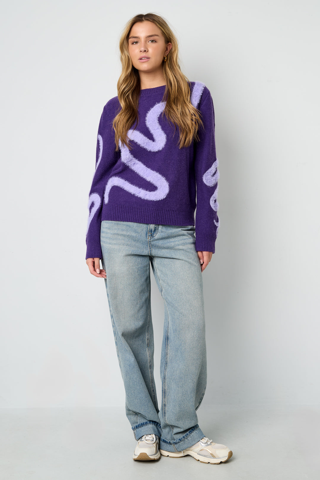 Gebreide Polyestervezel Vrouwen Soft Swirl Trui Casual Kleurcontrast