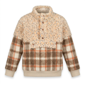 Anorak Benjamin met beige teddy bovenkant en geruite panelen, ghostmannequin op witte achtergrond